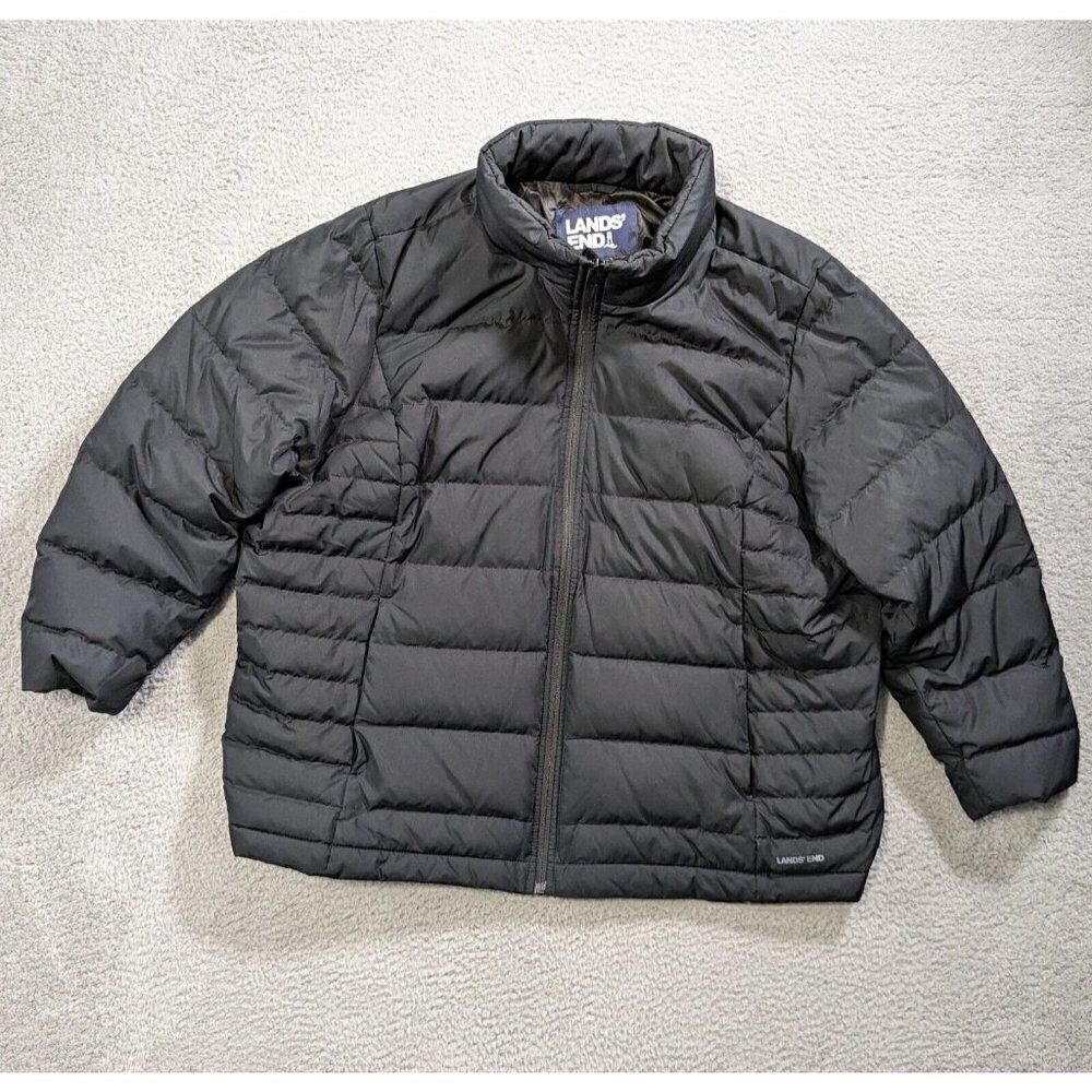 Lands End Puffer Jacket Womens 2X/P 20W-22W Black Down Feathers Winter